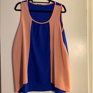 Sleeveless blouse XL, peach and blue
